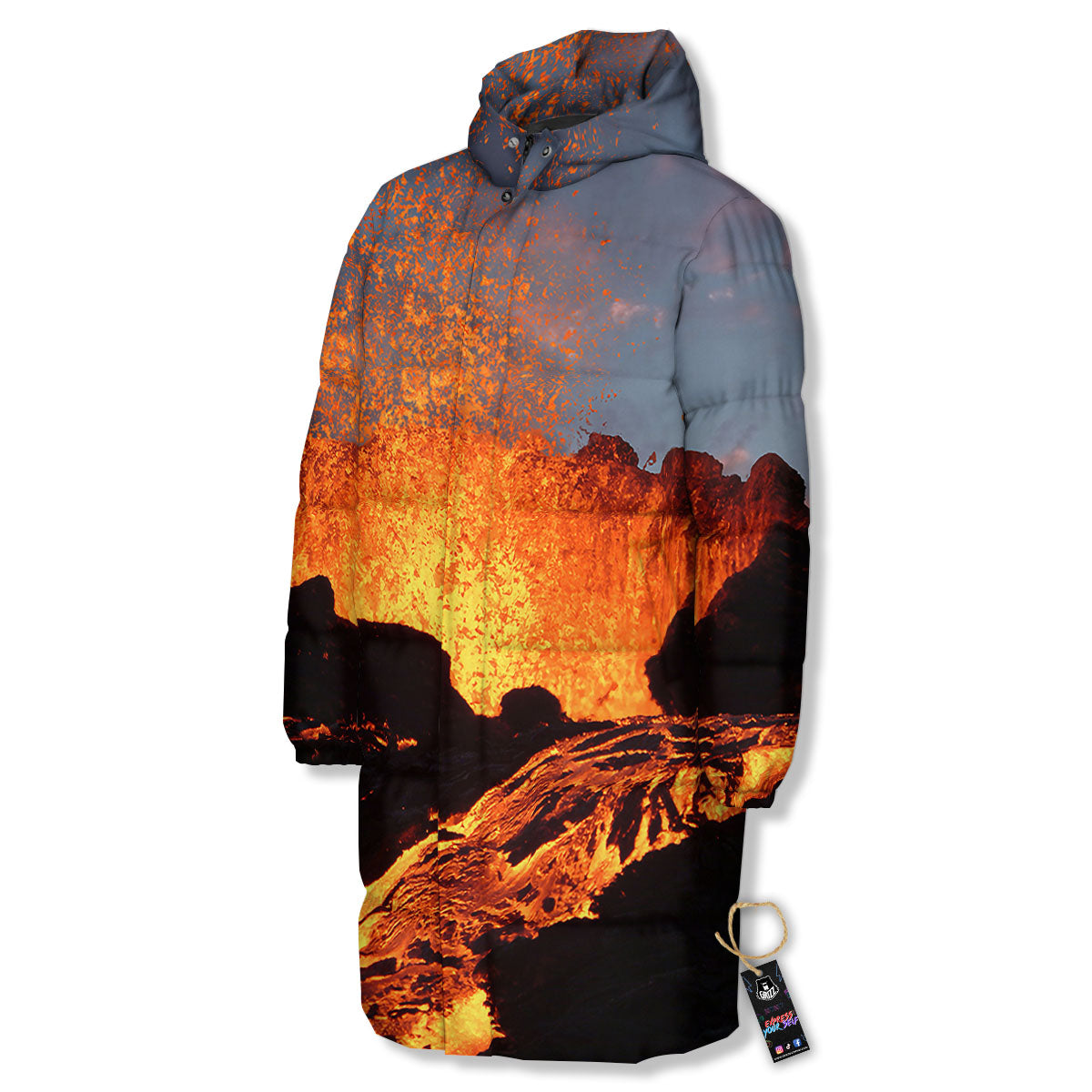 Lava Volcano Print Long Down Jacket-grizzshop