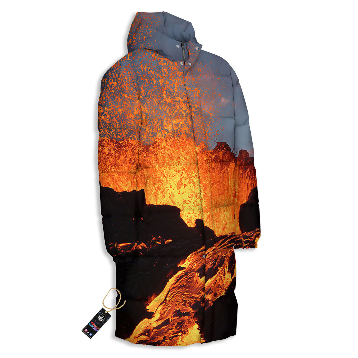Lava Volcano Print Long Down Jacket-grizzshop