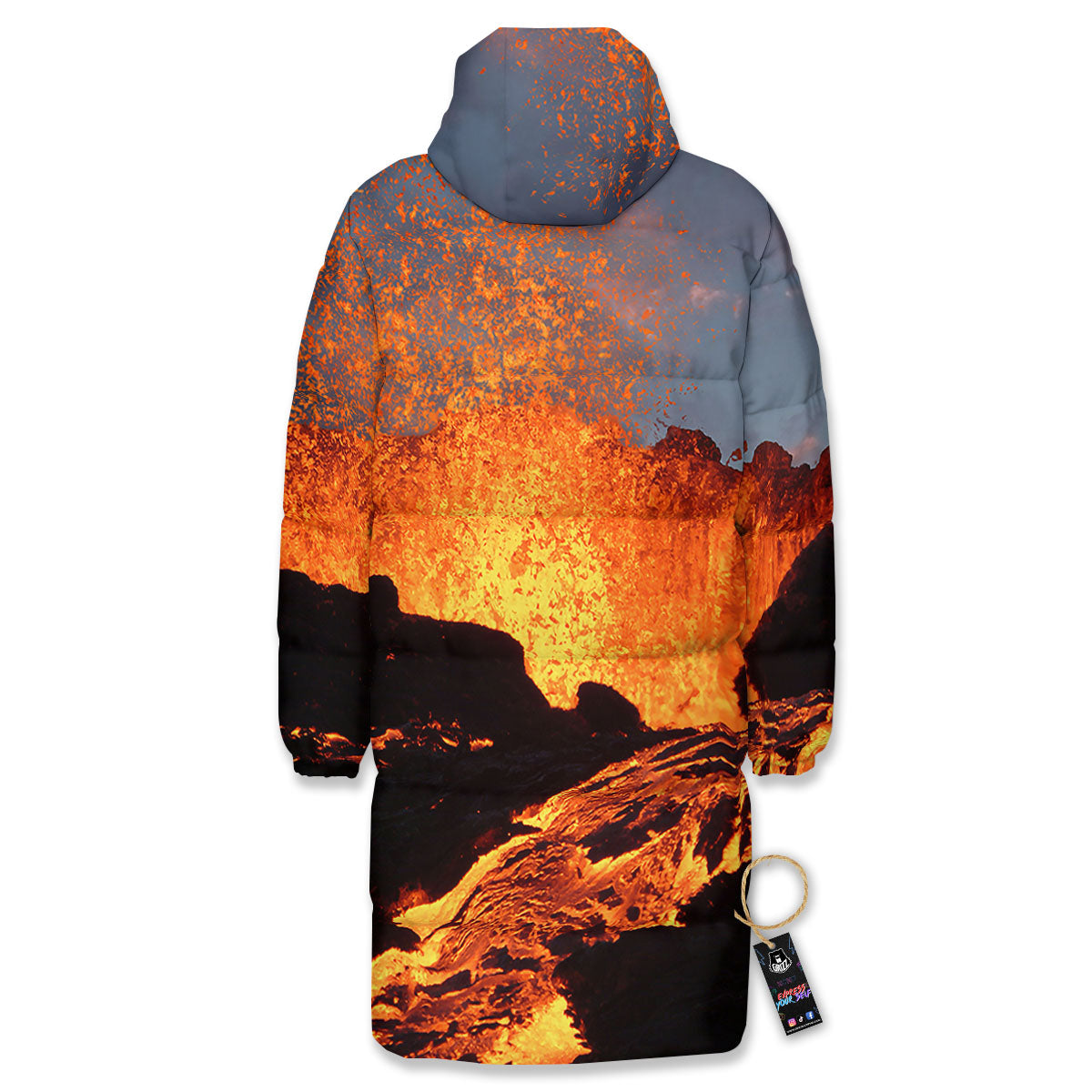 Lava Volcano Print Long Down Jacket-grizzshop