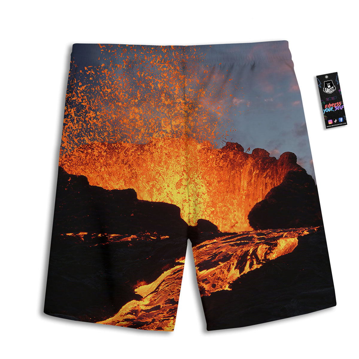 Lava Volcano Print Men's Athletic Shorts
