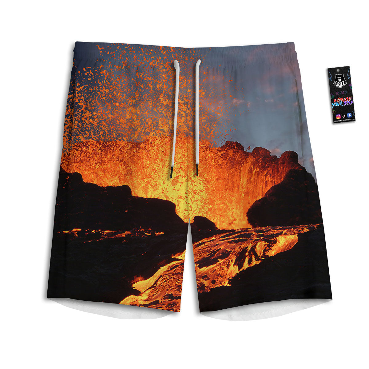 Lava Volcano Print Men's Athletic Shorts