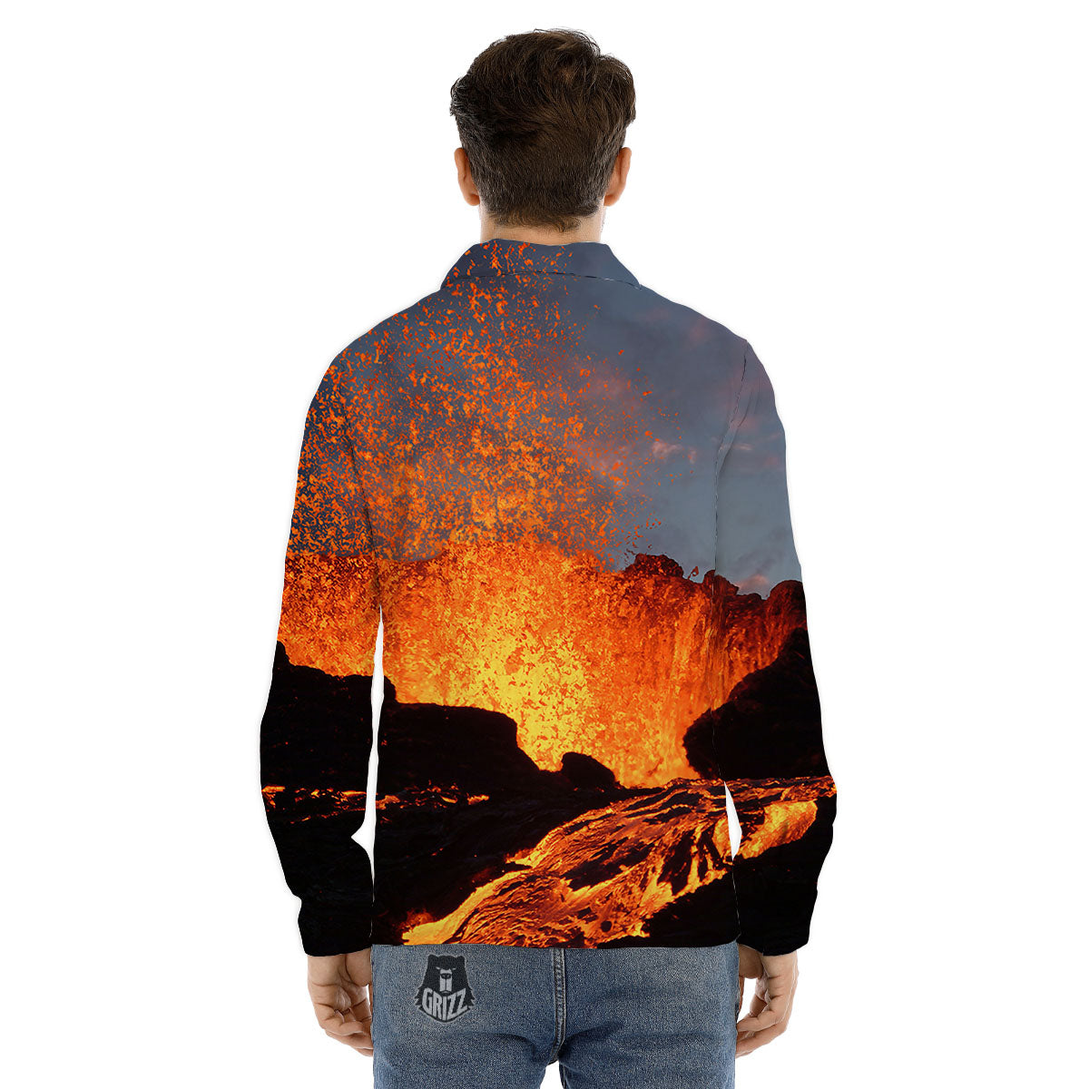 Lava Volcano Print Men's Dress Shirts-grizzshop
