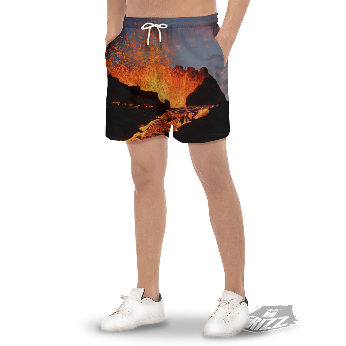 Lava Volcano Print Men's Gym Shorts-grizzshop
