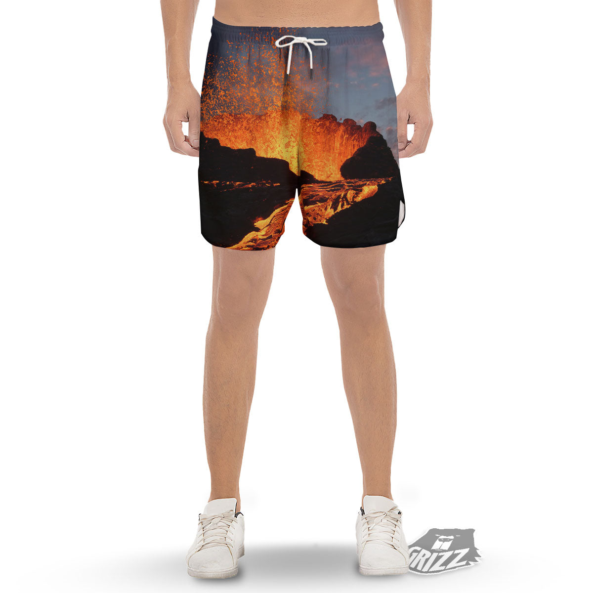 Lava Volcano Print Men's Gym Shorts-grizzshop