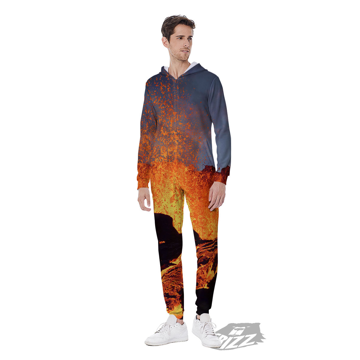 Lava Volcano Print Men's Jumpsuit-grizzshop