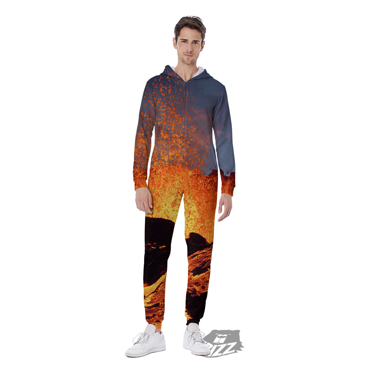 Lava Volcano Print Men's Jumpsuit-grizzshop