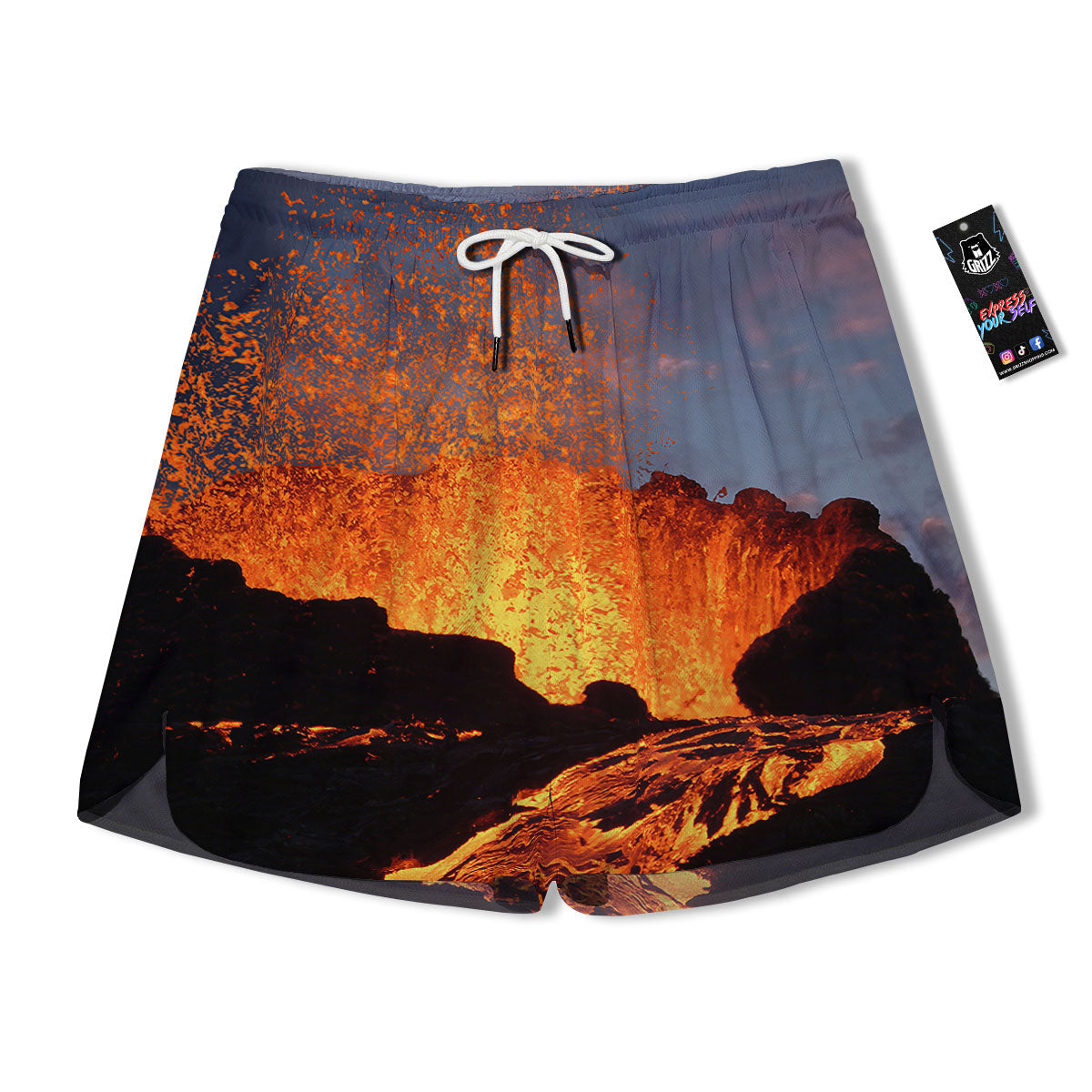 Lava Volcano Print Men's Running Shorts-grizzshop