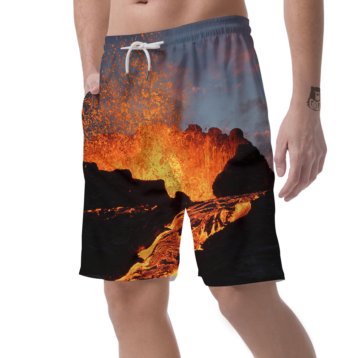 Lava Volcano Print Men's Shorts-grizzshop