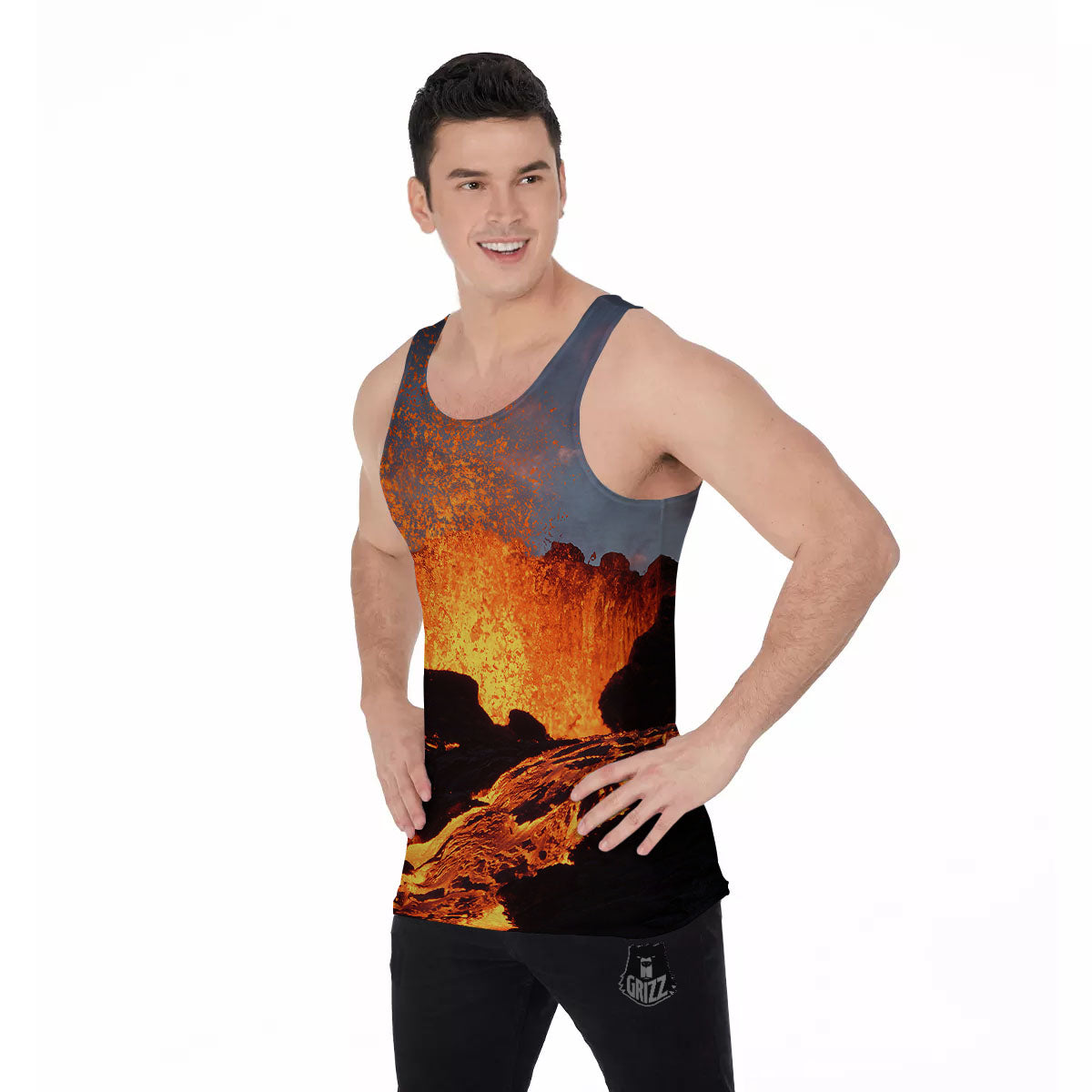 Lava Volcano Print Men's Tank Top-grizzshop
