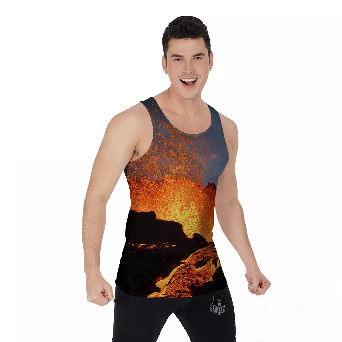 Lava Volcano Print Men's Tank Top-grizzshop
