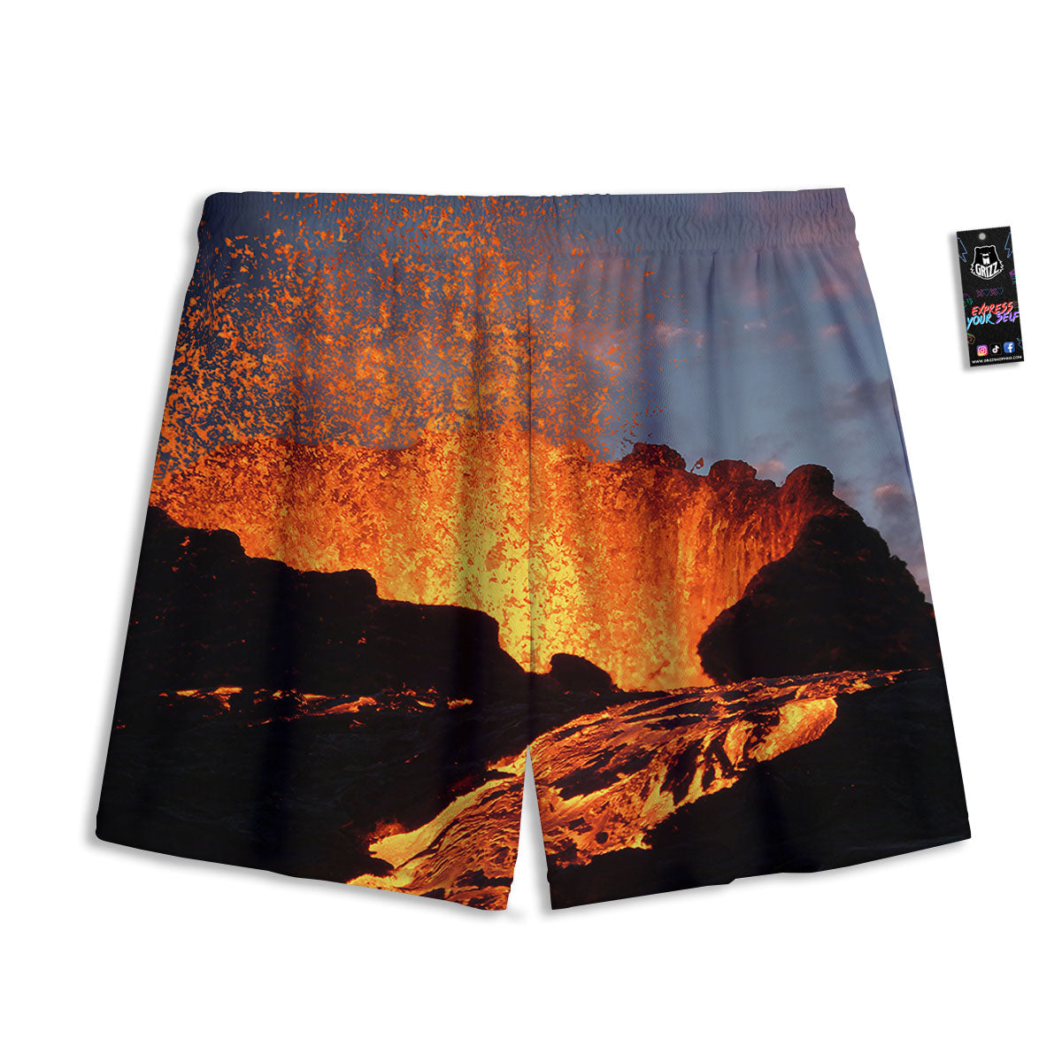 Lava Volcano Print Mesh Shorts