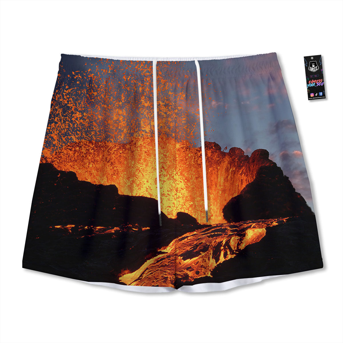 Lava Volcano Print Mesh Shorts