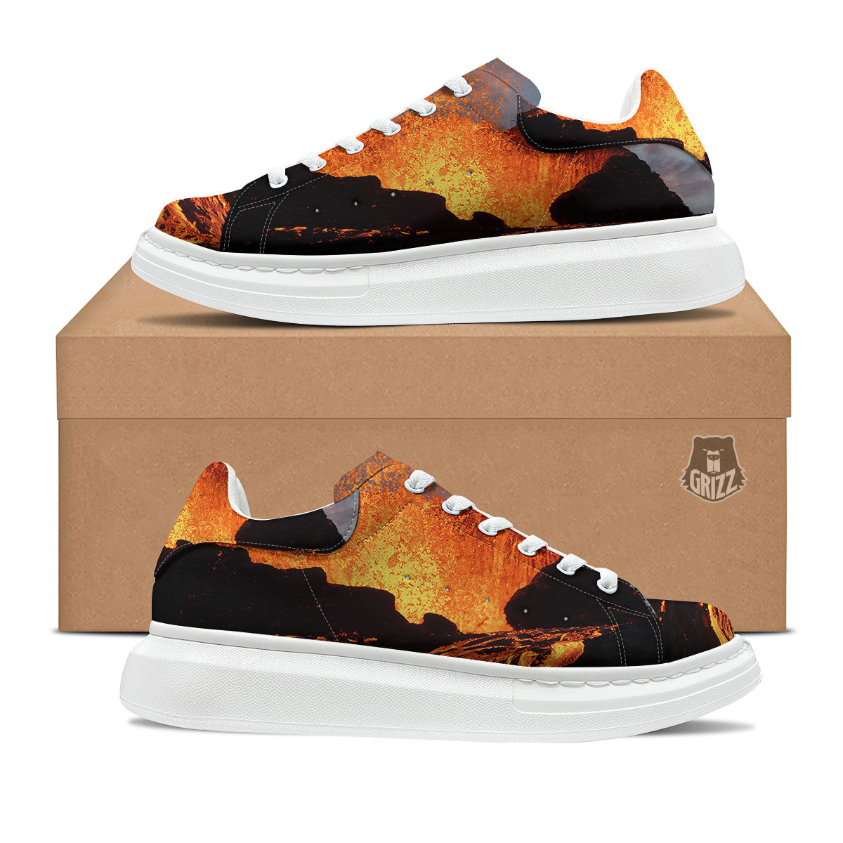 Lava Volcano Print Platform Shoes-grizzshop