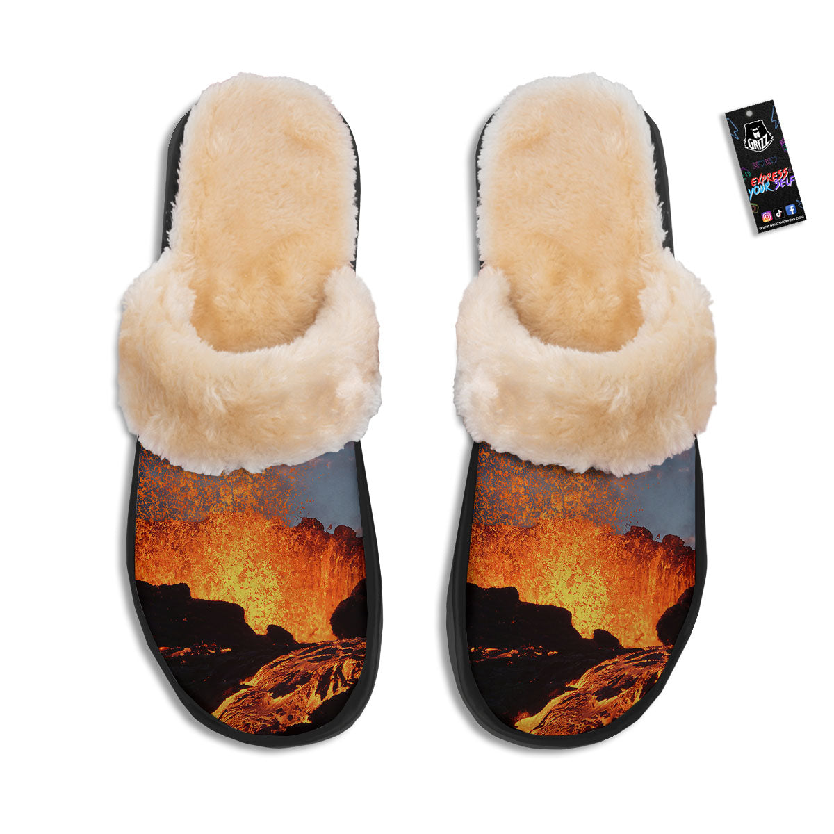 Lava Volcano Print Slippers-grizzshop