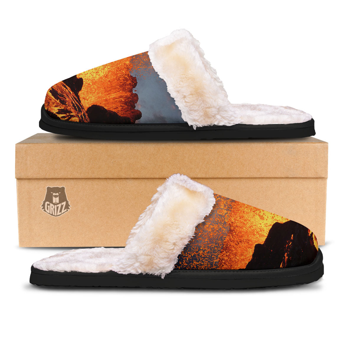 Lava Volcano Print Slippers-grizzshop