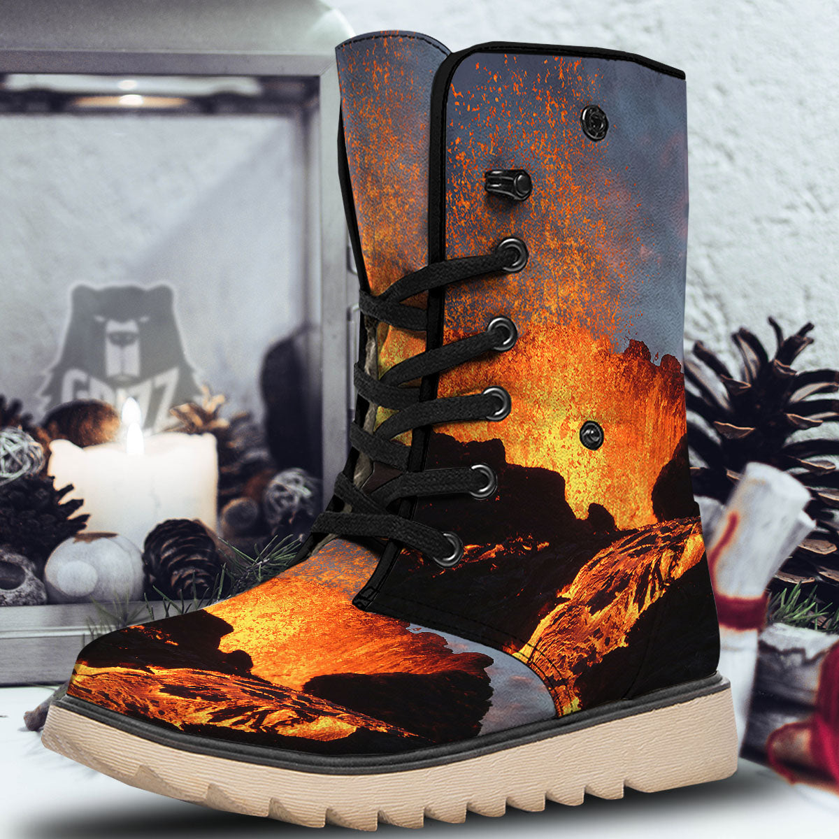 Lava Volcano Print Snow Boots-grizzshop