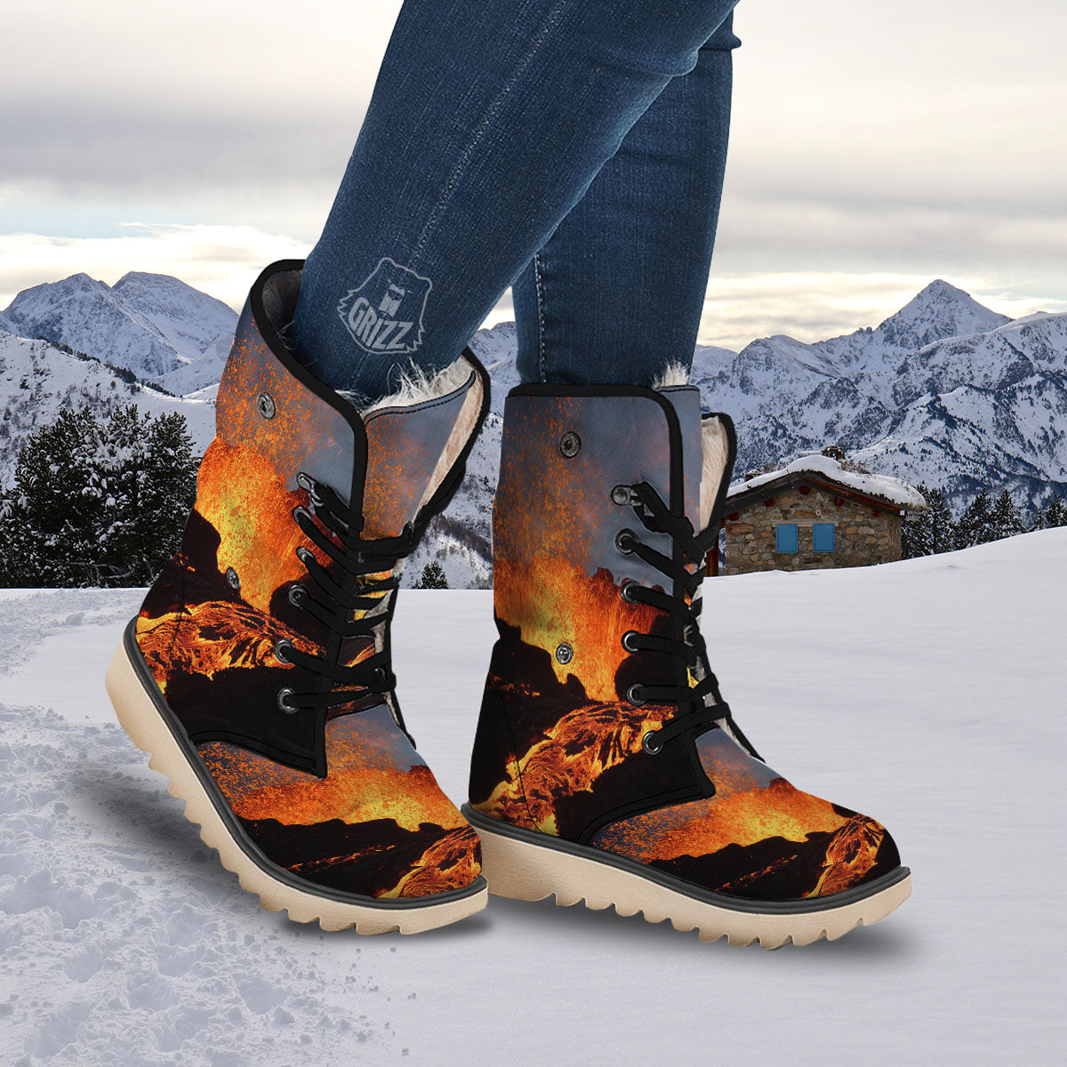 Lava Volcano Print Snow Boots-grizzshop