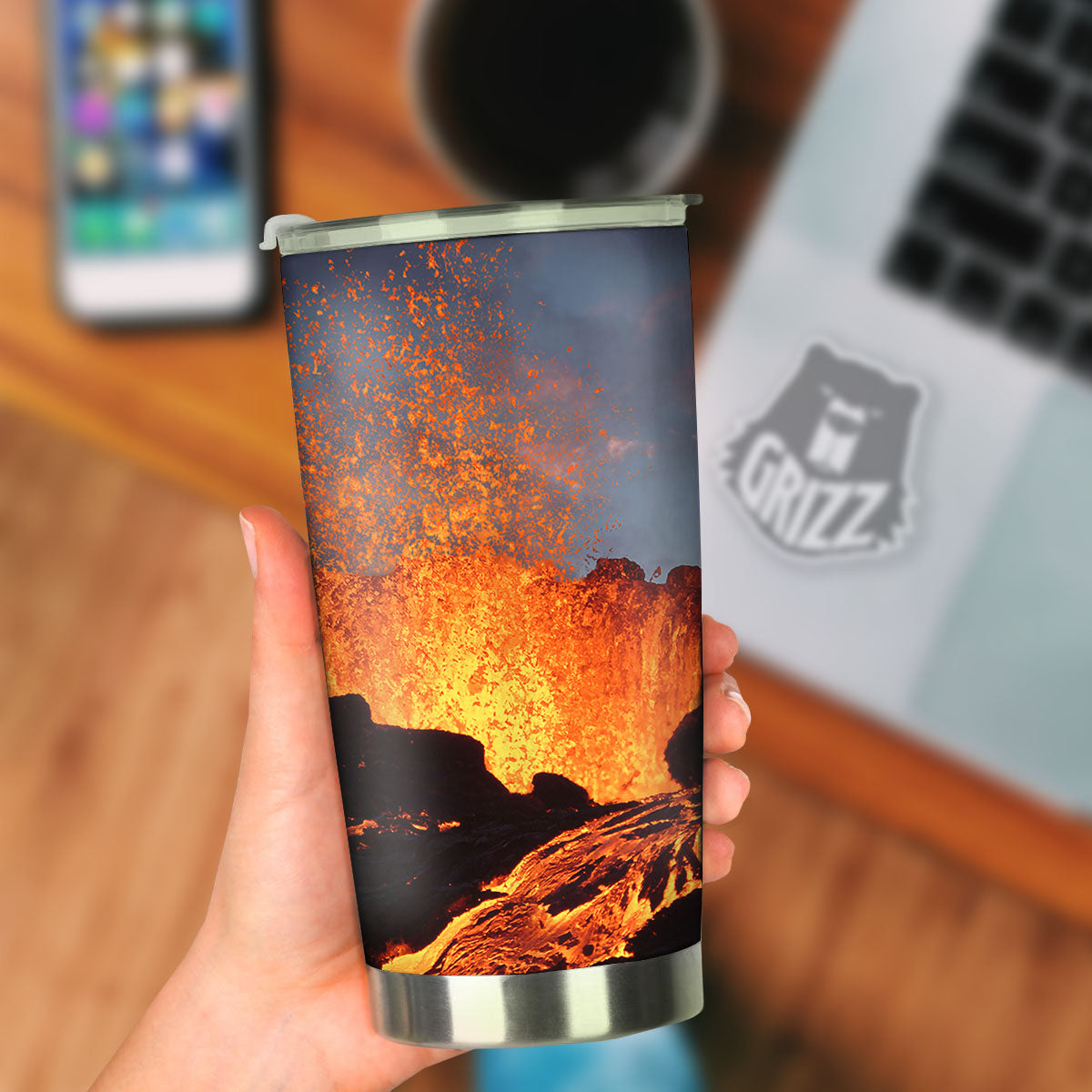 Lava Volcano Print Tumbler-grizzshop