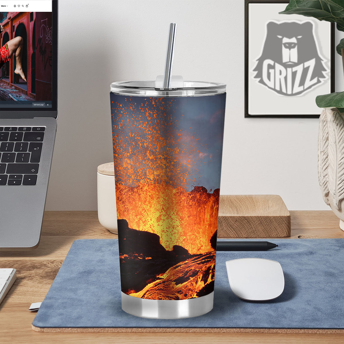 Lava Volcano Print Tumbler-grizzshop