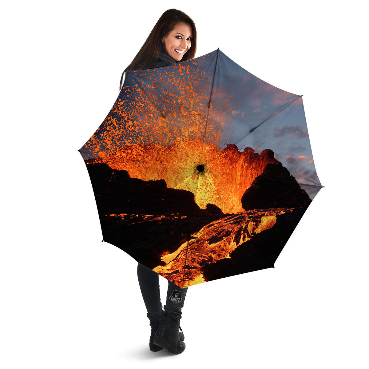 Lava Volcano Print Umbrella-grizzshop