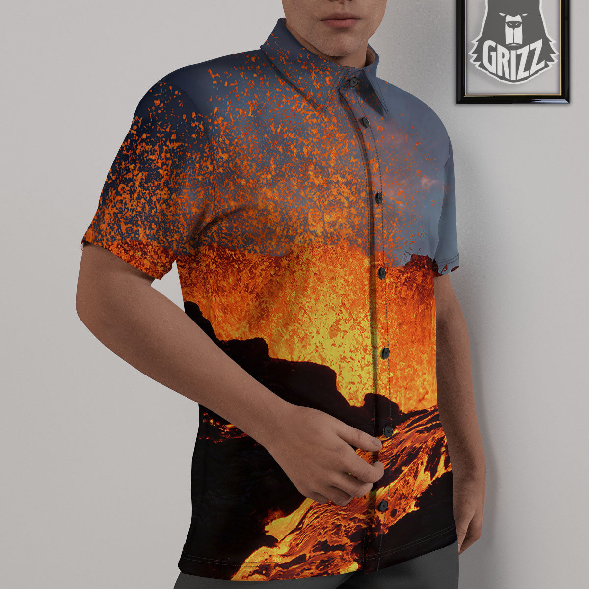 Lava Volcano Print Untucked Shirts-grizzshop