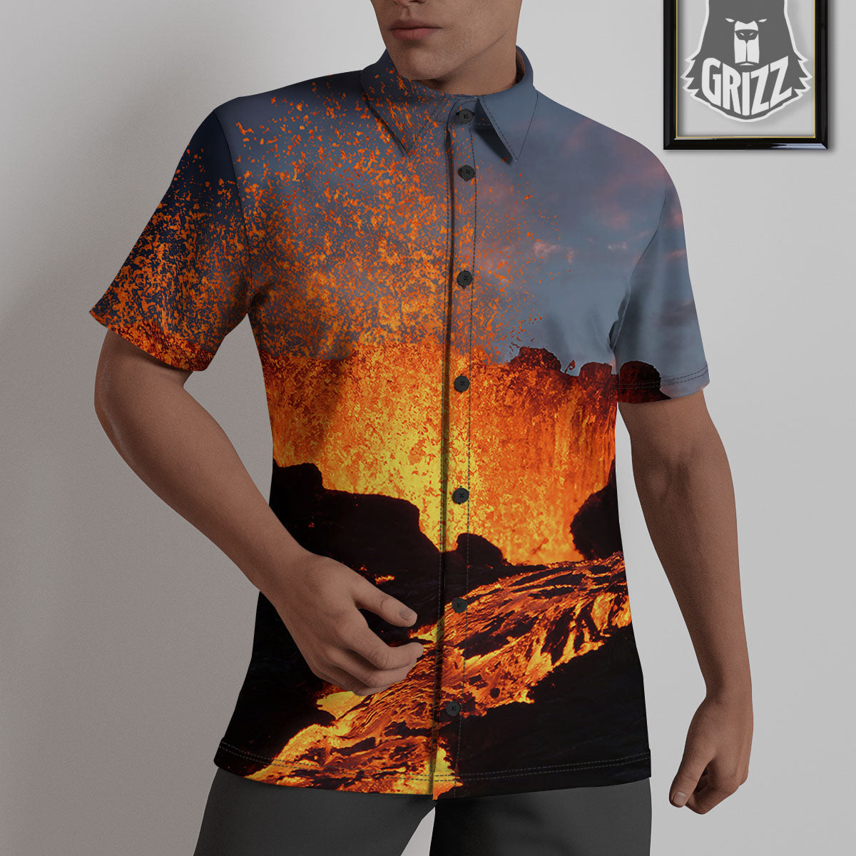 Lava Volcano Print Untucked Shirts-grizzshop