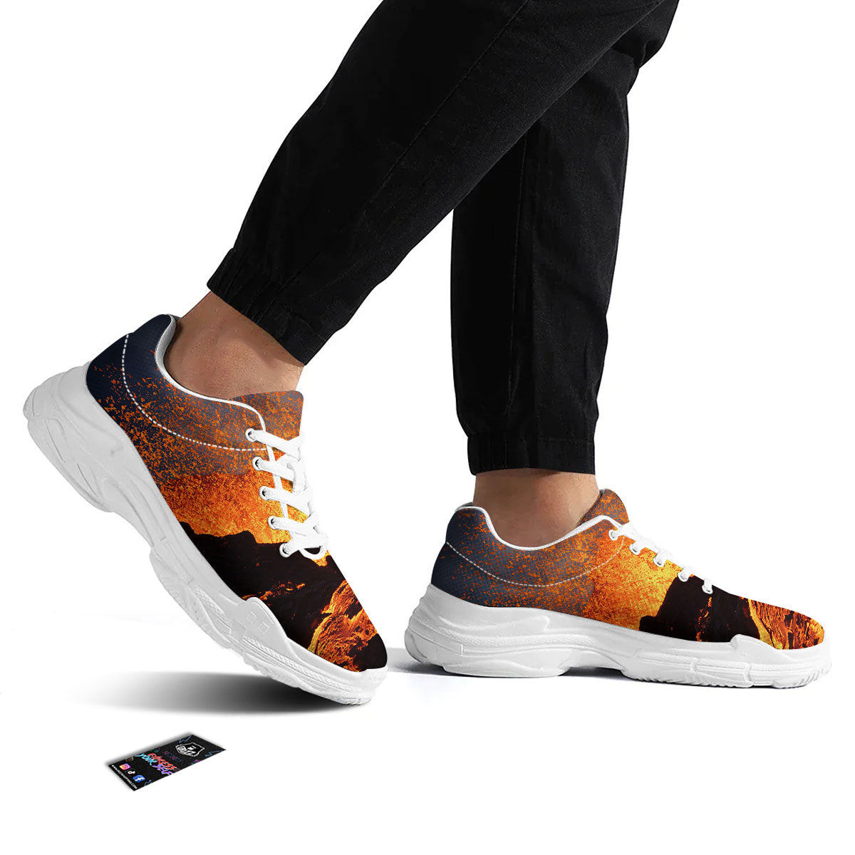 Lava Volcano Print White Chunky Shoes-grizzshop