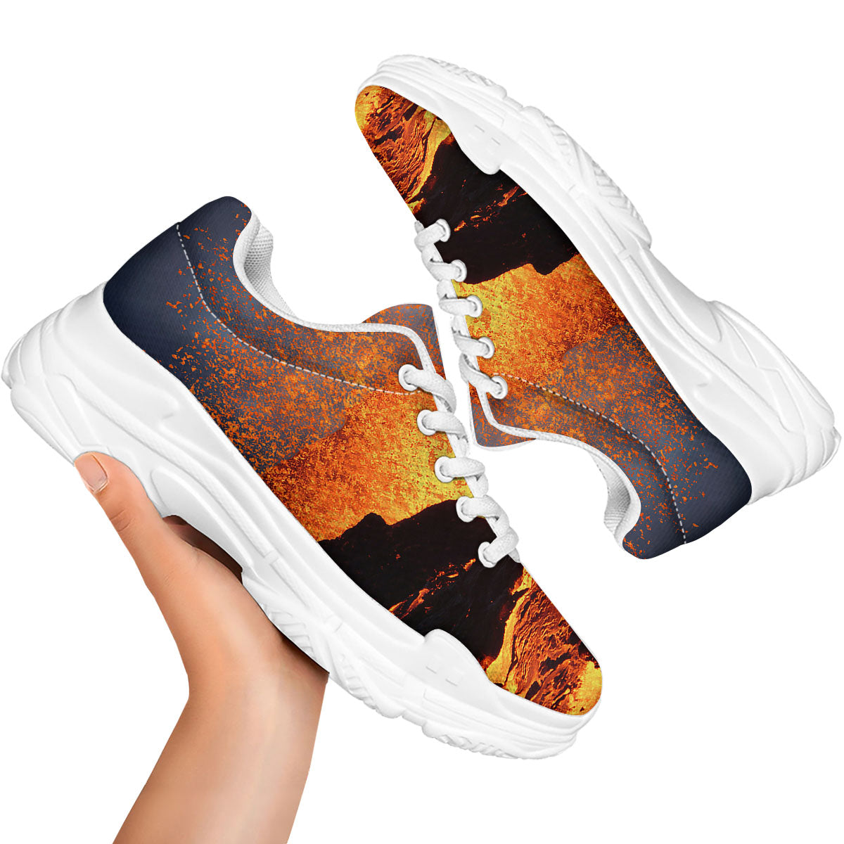 Lava Volcano Print White Chunky Shoes-grizzshop