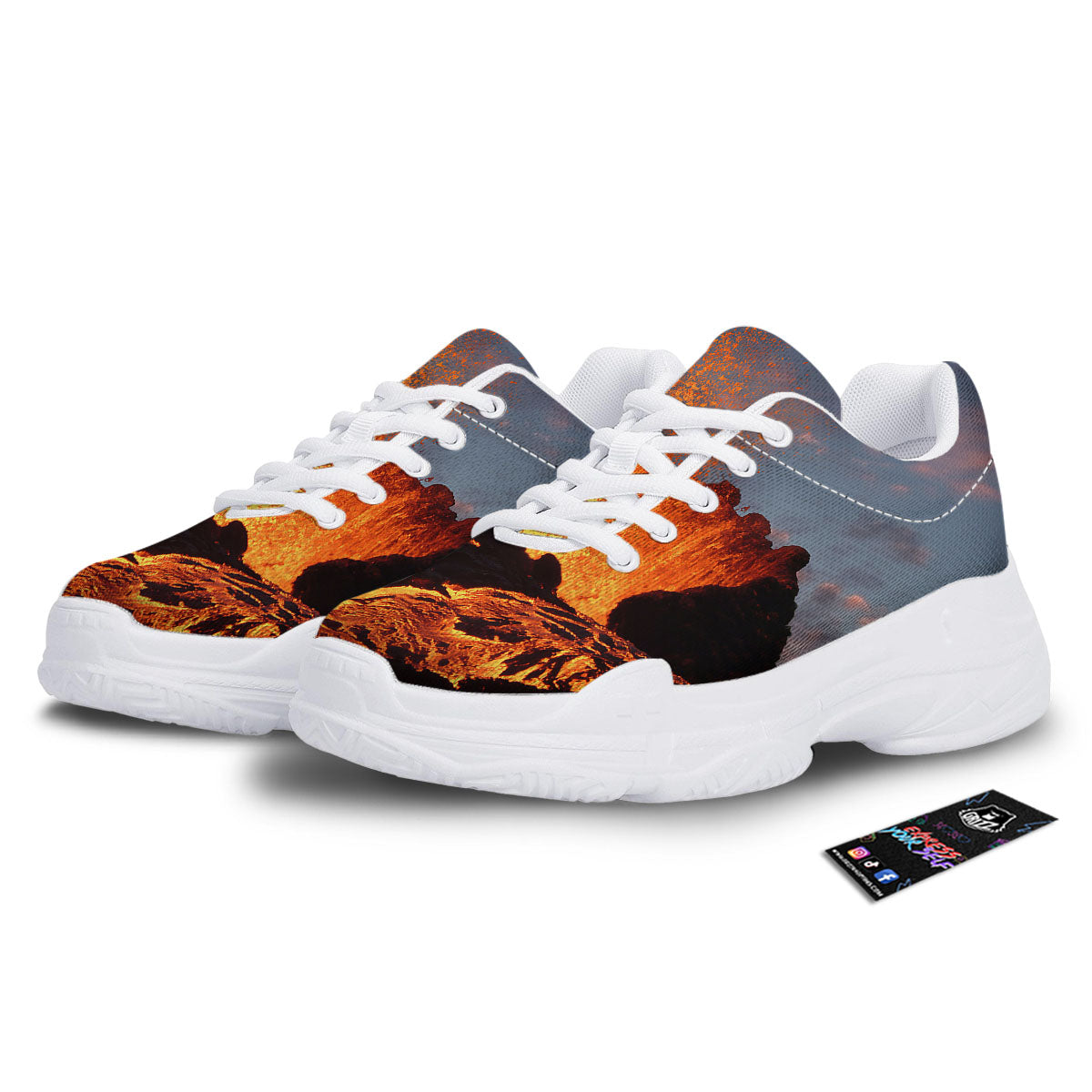 Lava Volcano Print White Chunky Shoes-grizzshop
