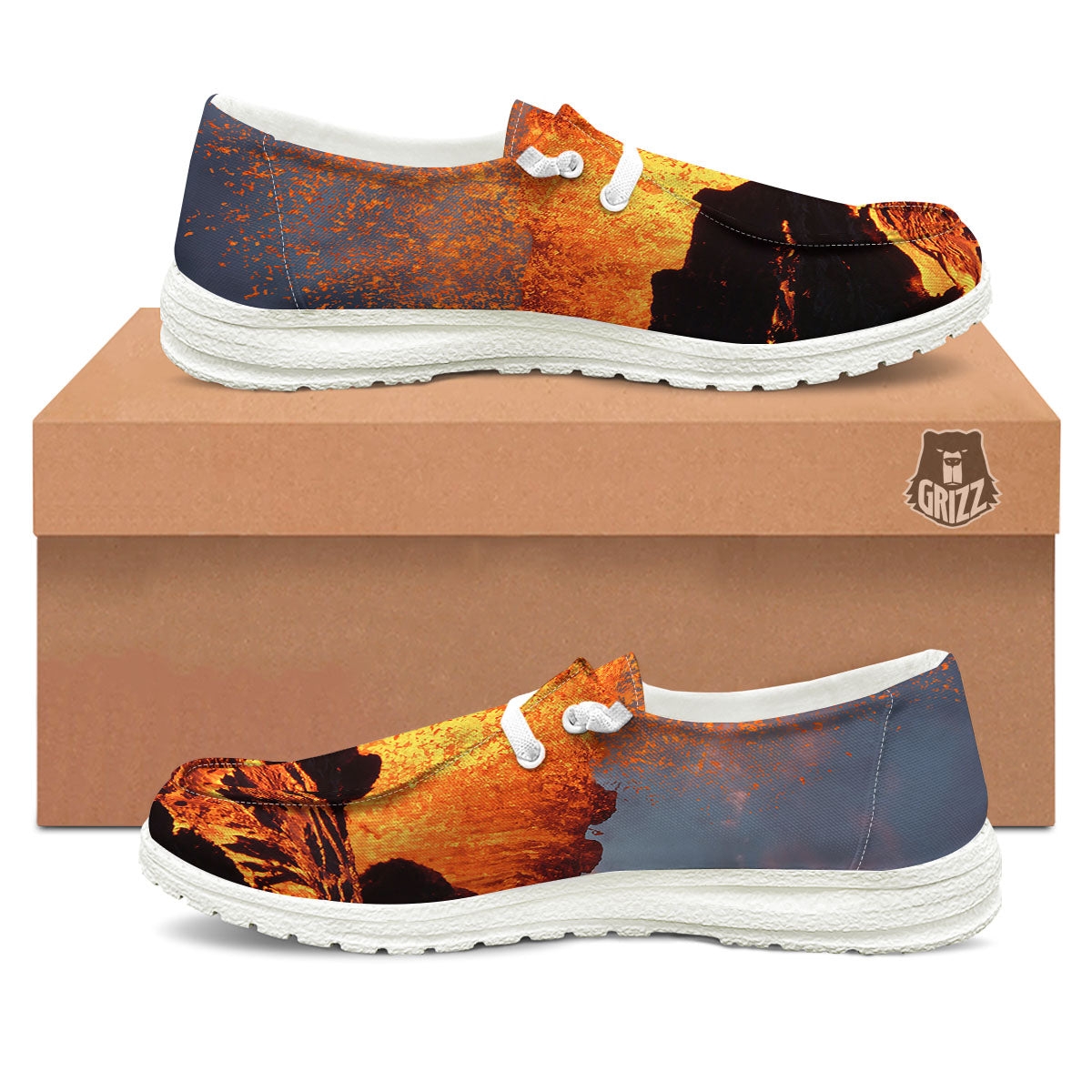 Lava Volcano Print White Loafers-grizzshop