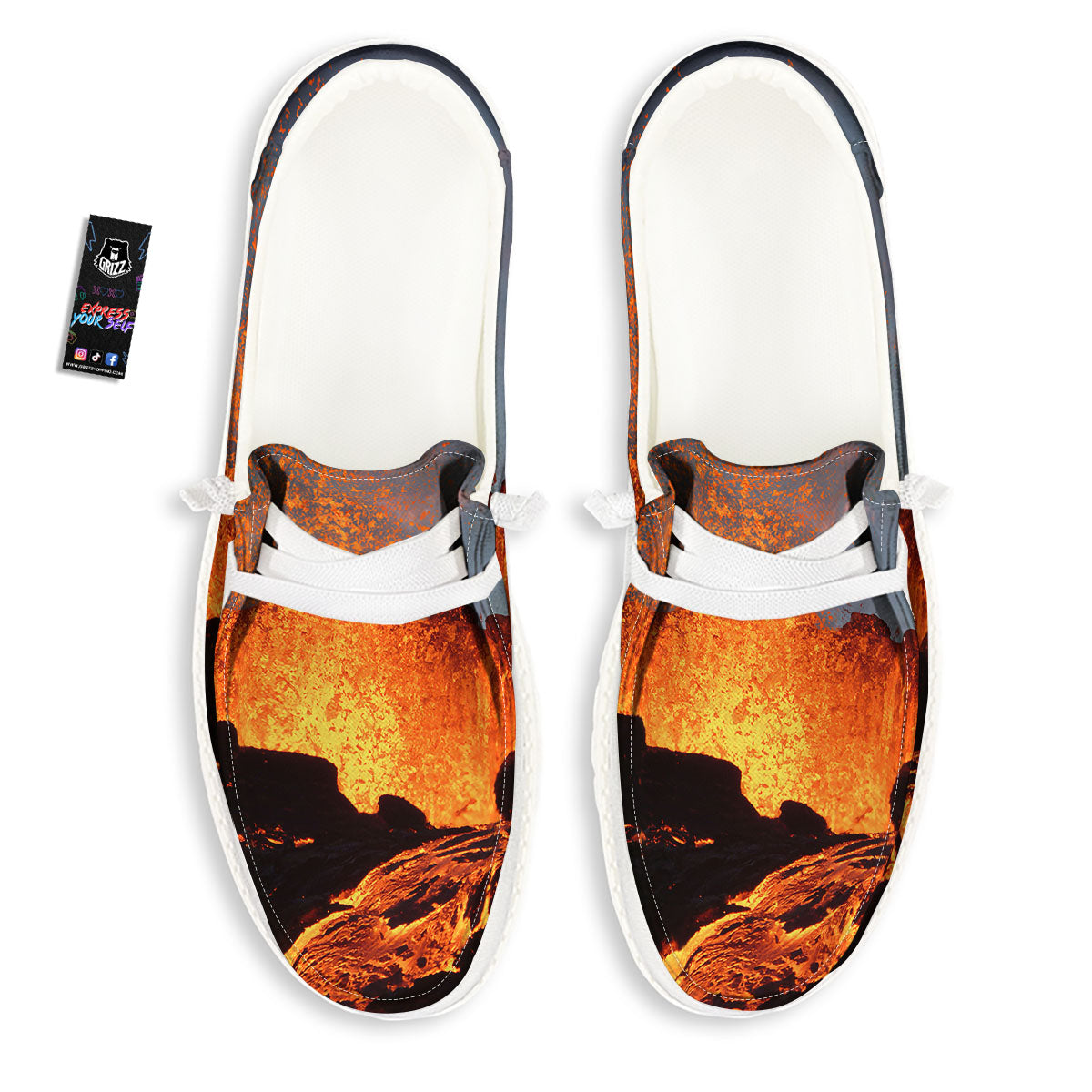 Lava Volcano Print White Loafers-grizzshop