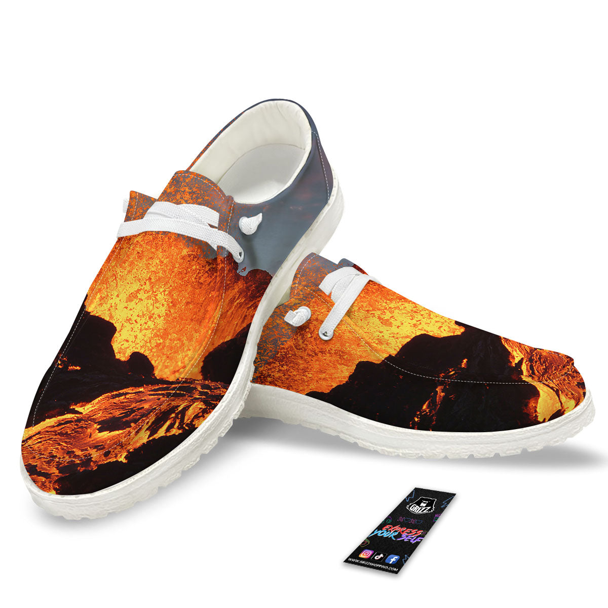 Lava Volcano Print White Loafers-grizzshop