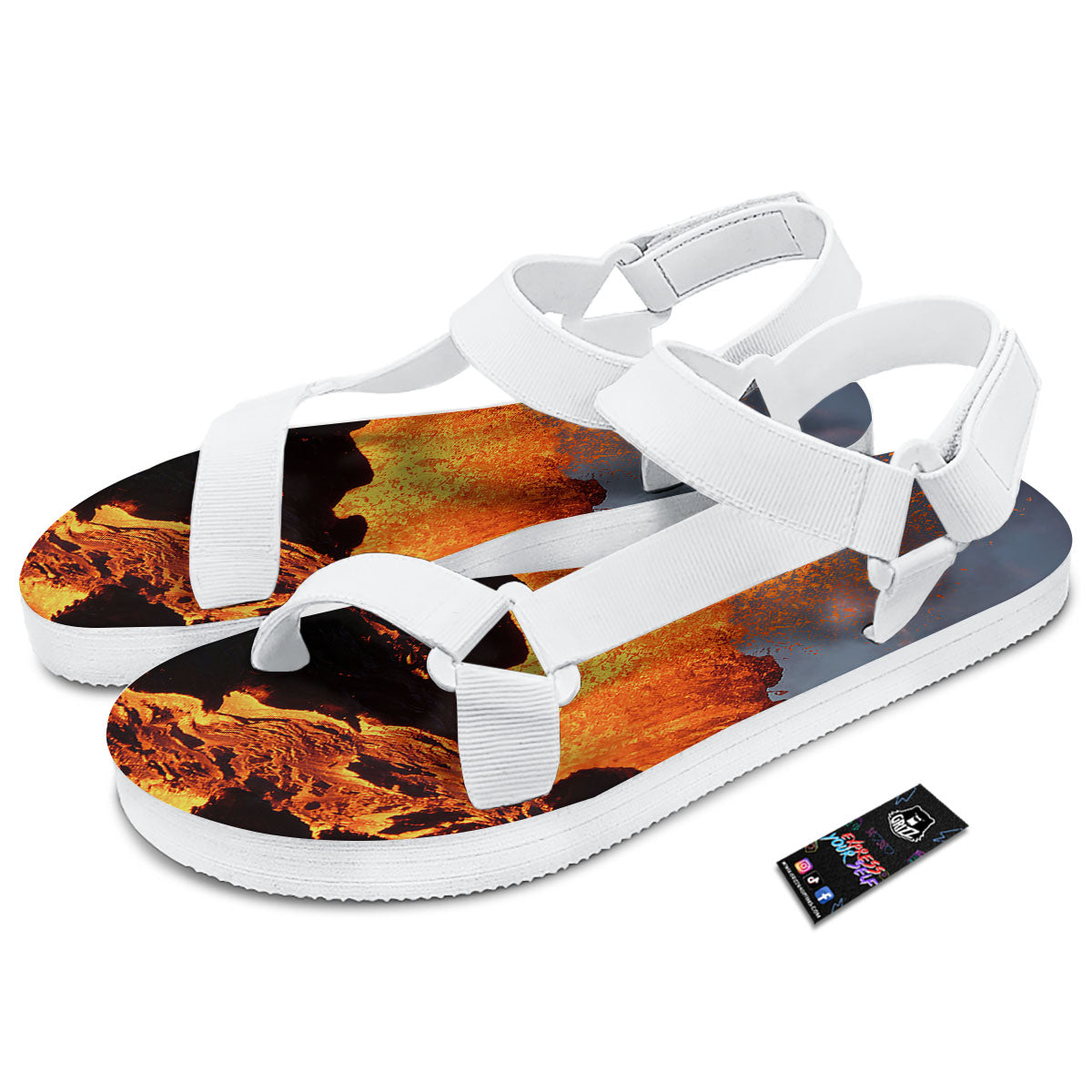 Lava Volcano Print White Open Toe Sandals-grizzshop