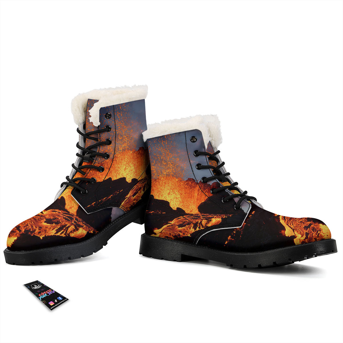 Lava Volcano Print Winter Boots-grizzshop
