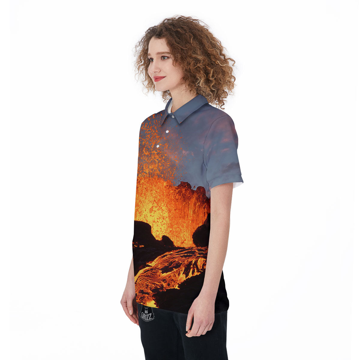 Lava Volcano Print Women's Golf Shirts-grizzshop