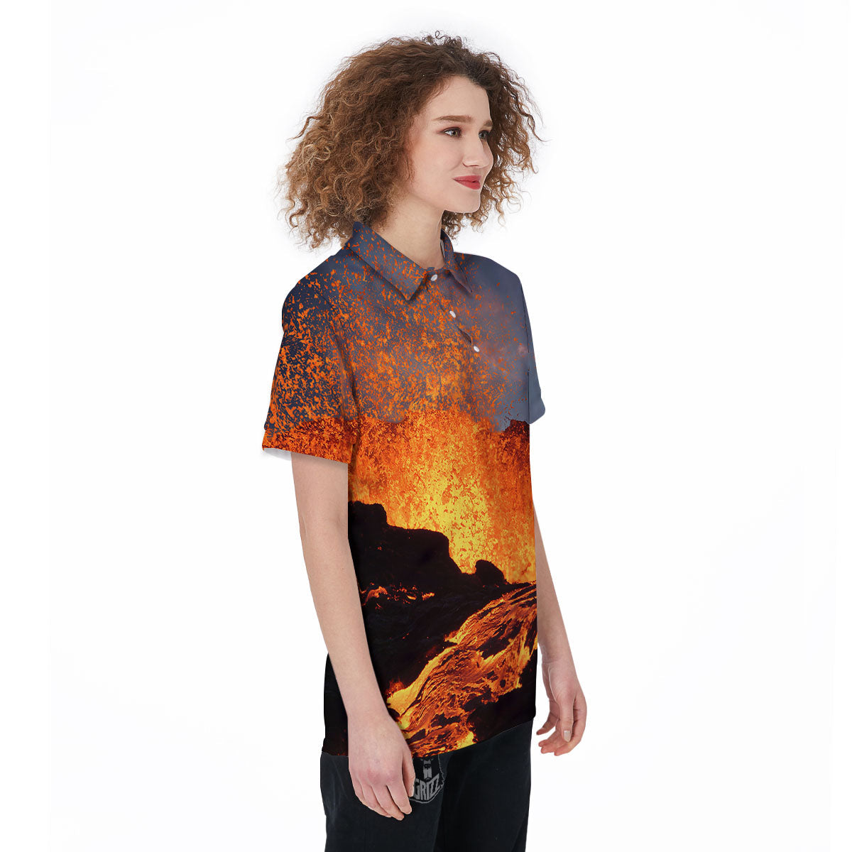 Lava Volcano Print Women's Golf Shirts-grizzshop