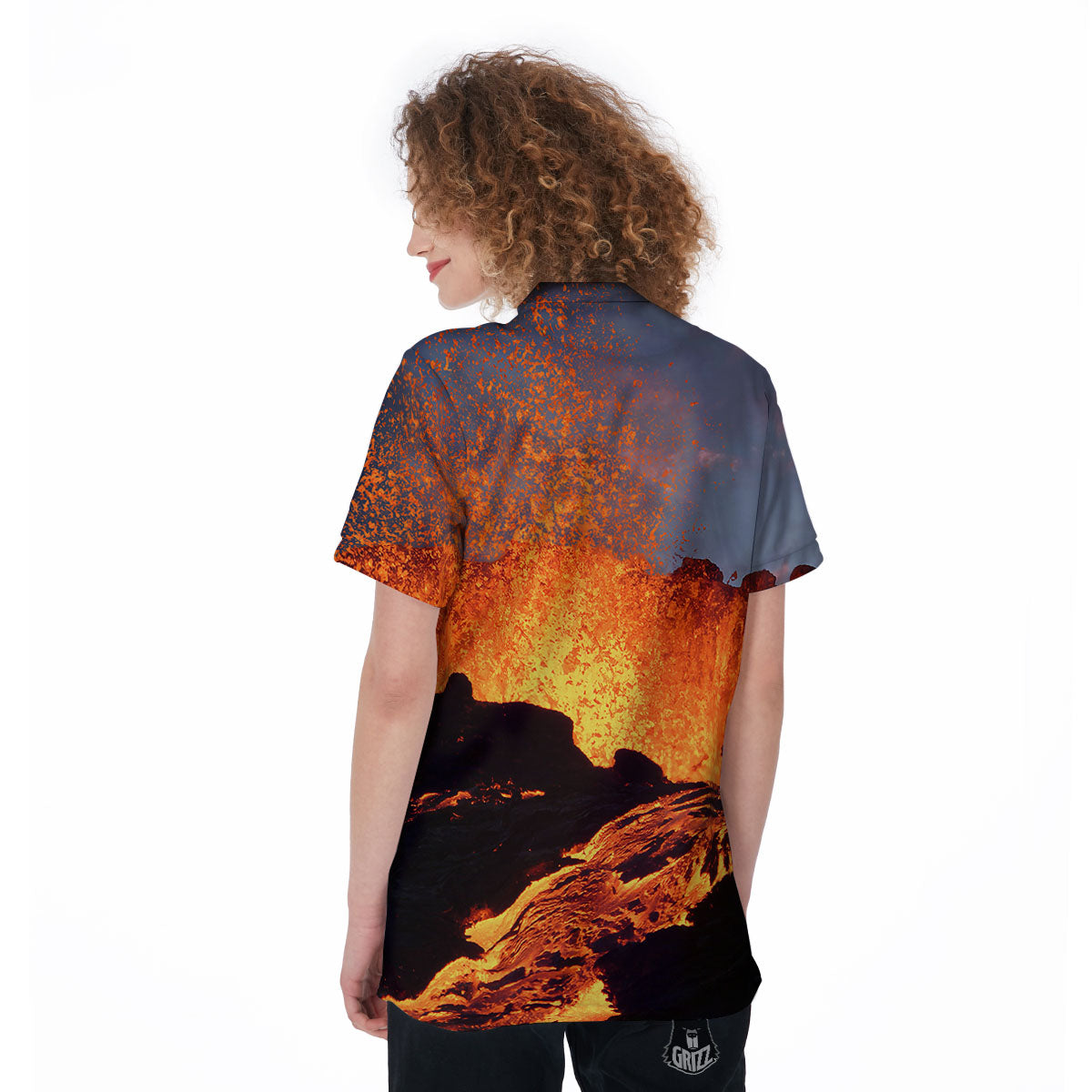 Lava Volcano Print Women's Golf Shirts-grizzshop