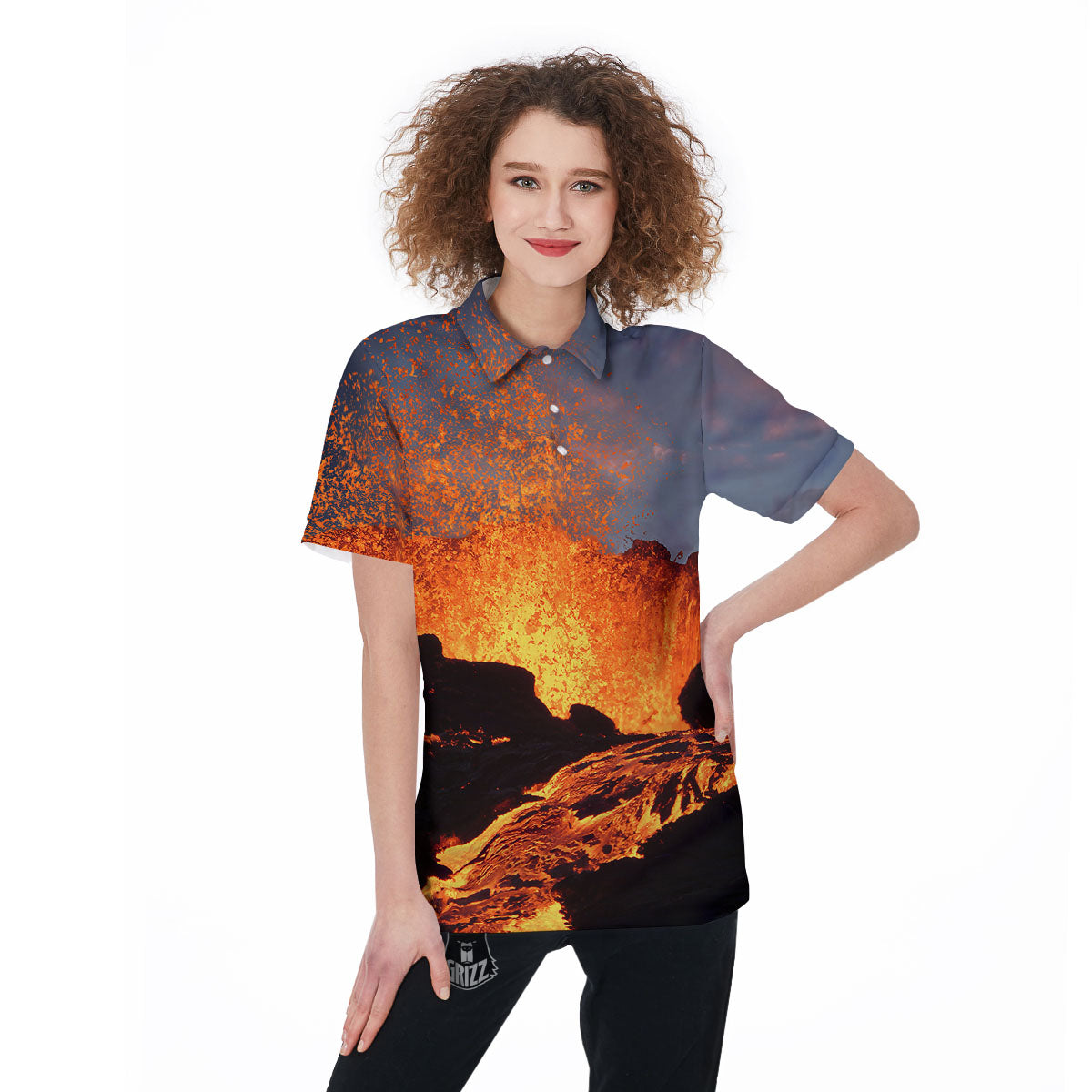 Lava Volcano Print Women's Golf Shirts-grizzshop