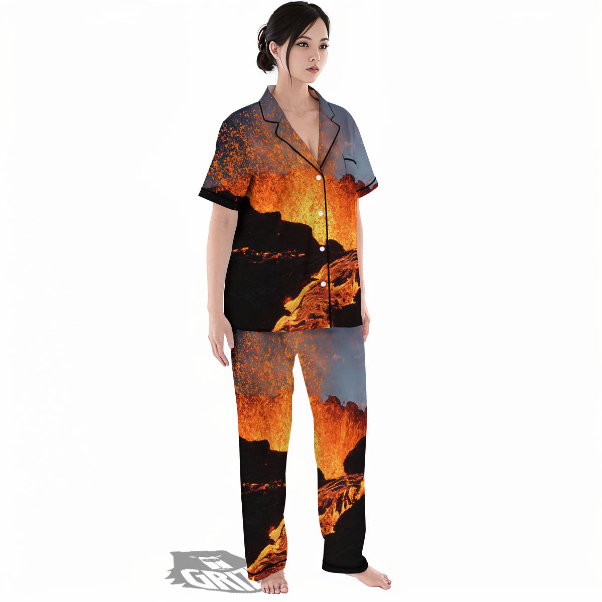 Lava Volcano Print Women's Pajamas Set-grizzshop