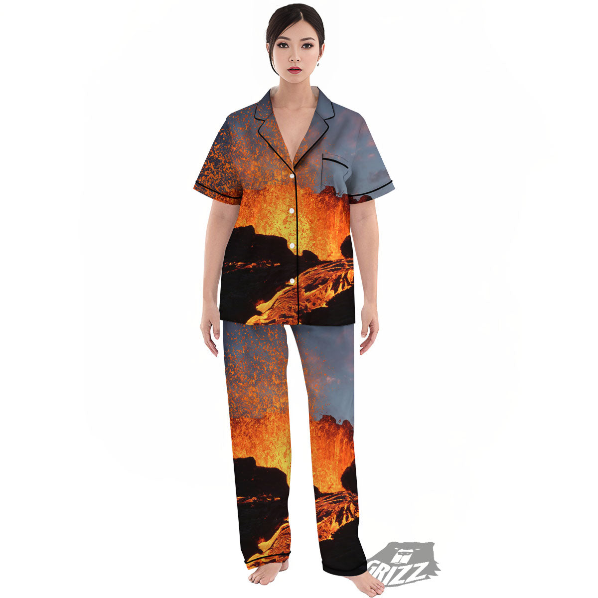 Lava Volcano Print Women's Pajamas Set-grizzshop