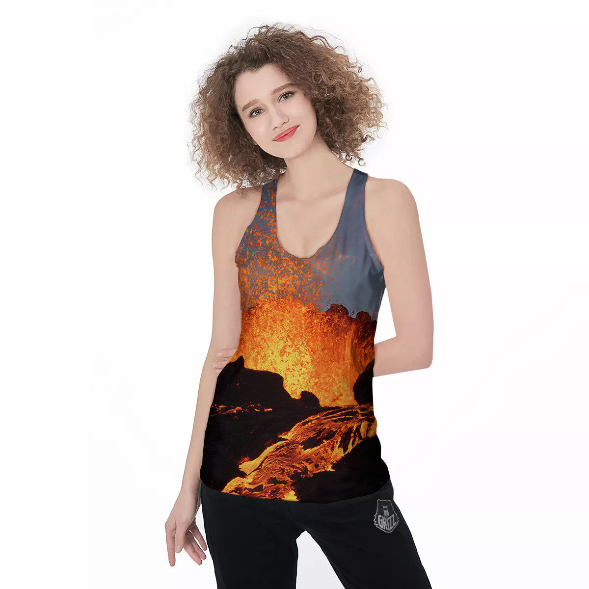 Lava Volcano Print Women's Racerback Tank Top-grizzshop