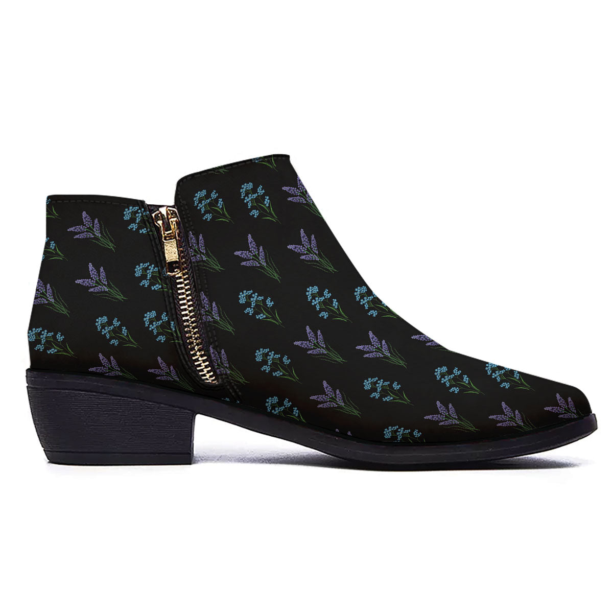 Lavender Embroidery Print Pattern Ankle Boots-grizzshop