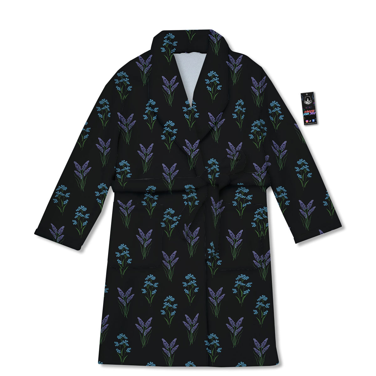 Lavender Embroidery Print Pattern Bathrobe-grizzshop