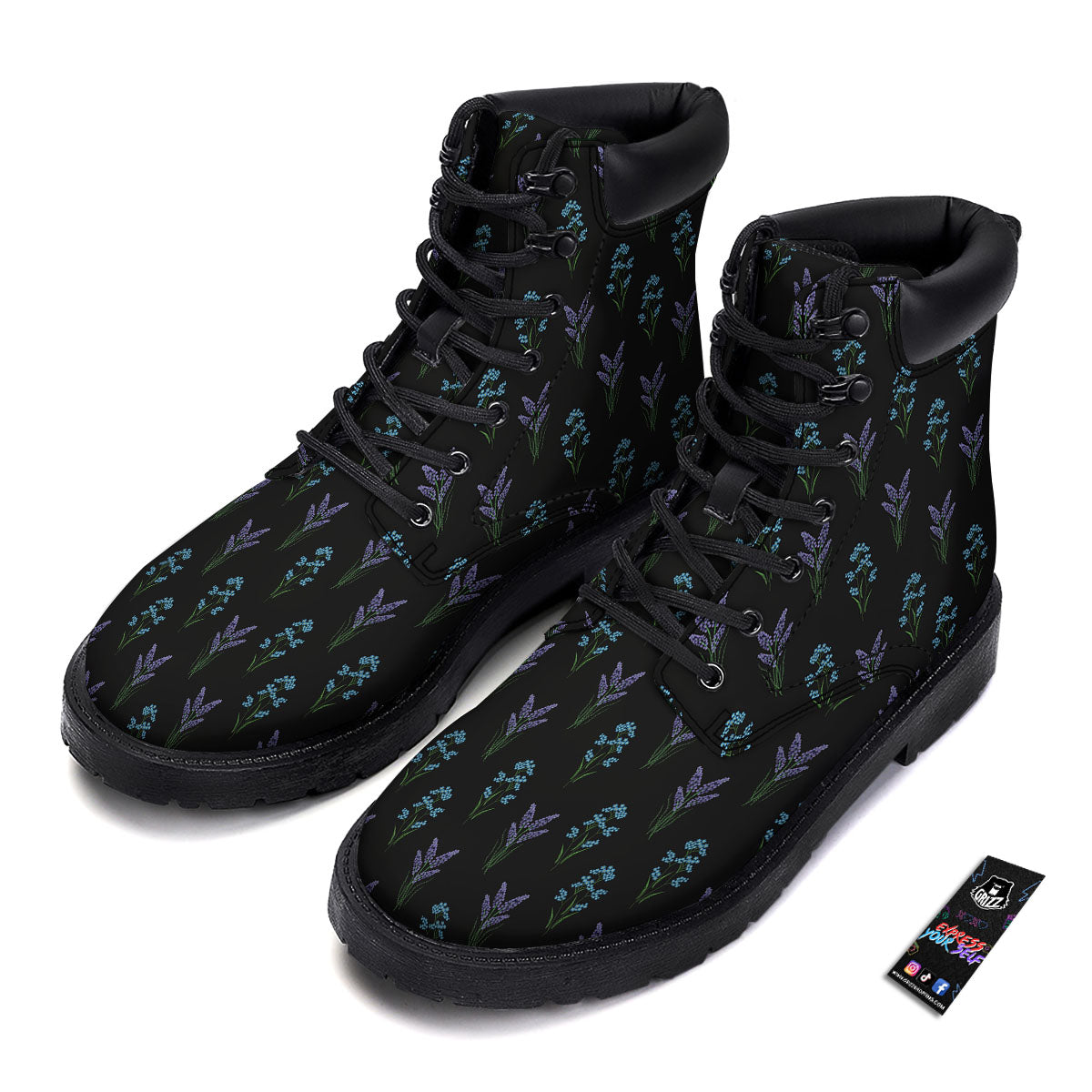 Lavender Embroidery Print Pattern Boots-grizzshop