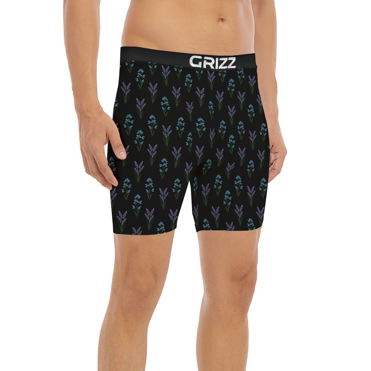 Lavender Embroidery Print Pattern Boxer Briefs-grizzshop