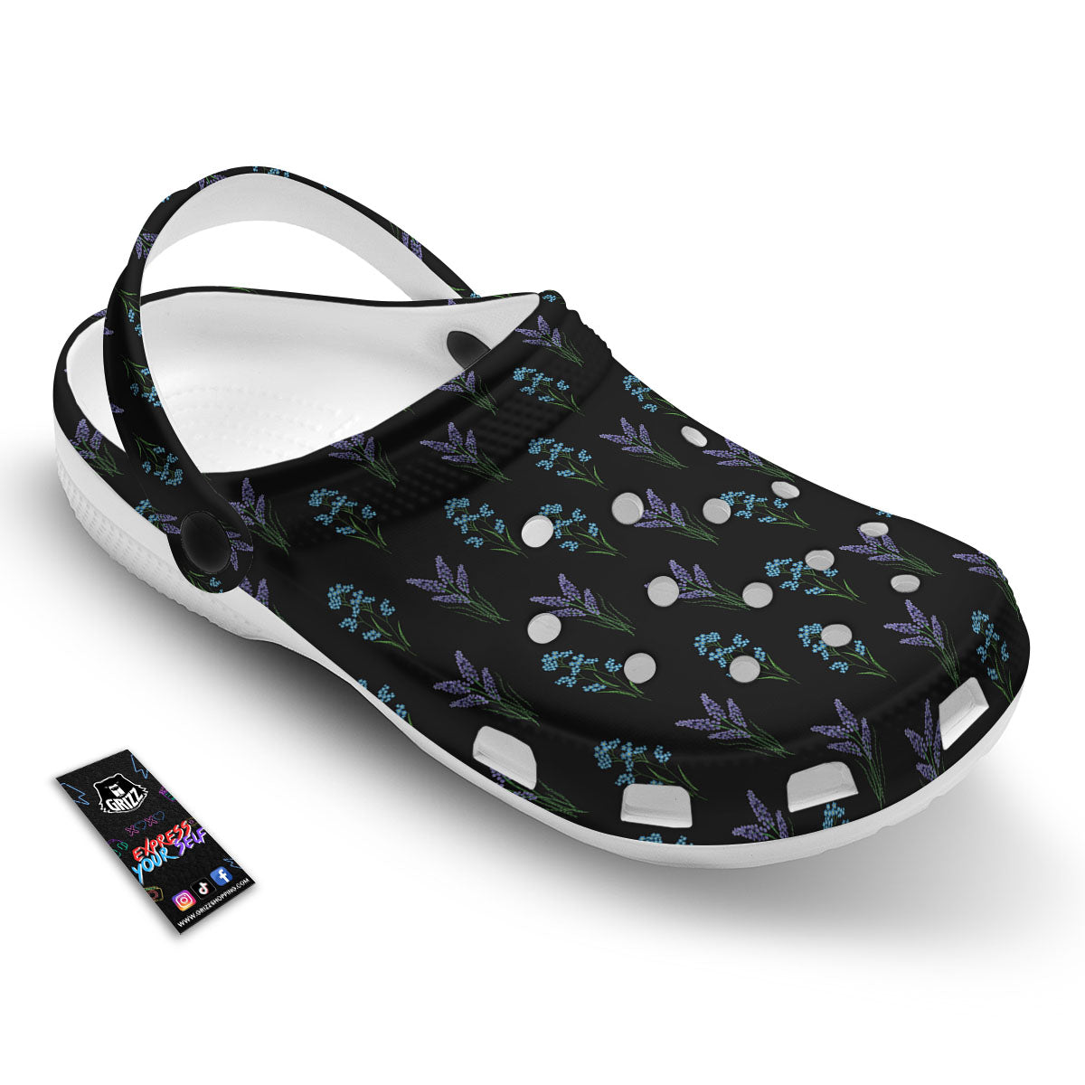 Lavender Embroidery Print Pattern Clog-grizzshop