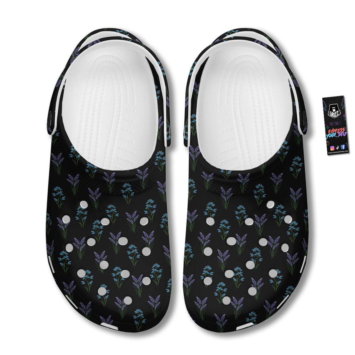 Lavender Embroidery Print Pattern Clog-grizzshop