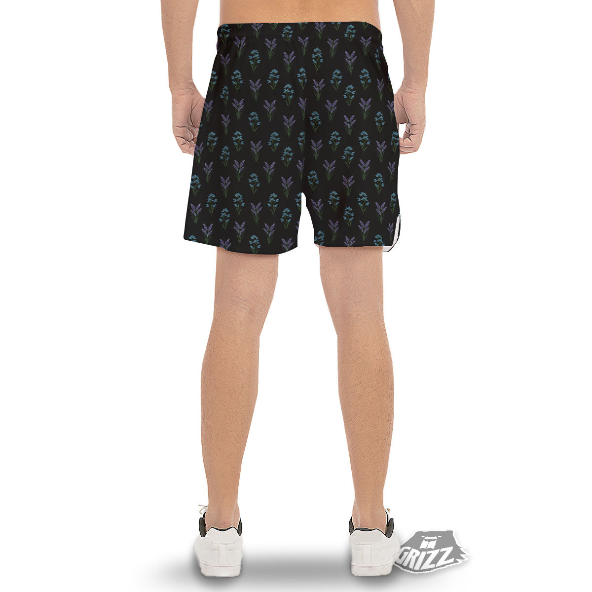 Lavender Embroidery Print Pattern Men's Gym Shorts-grizzshop