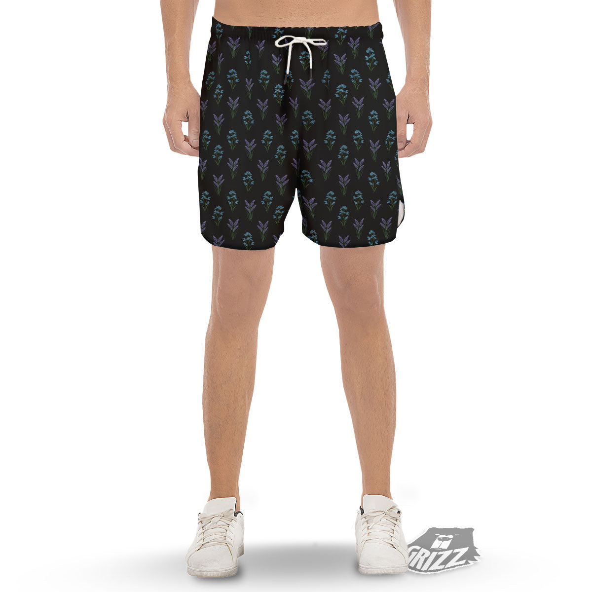 Lavender Embroidery Print Pattern Men's Gym Shorts-grizzshop