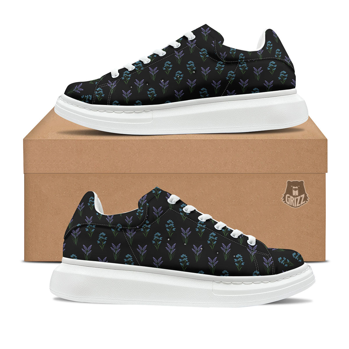 Lavender Embroidery Print Pattern Platform Shoes-grizzshop